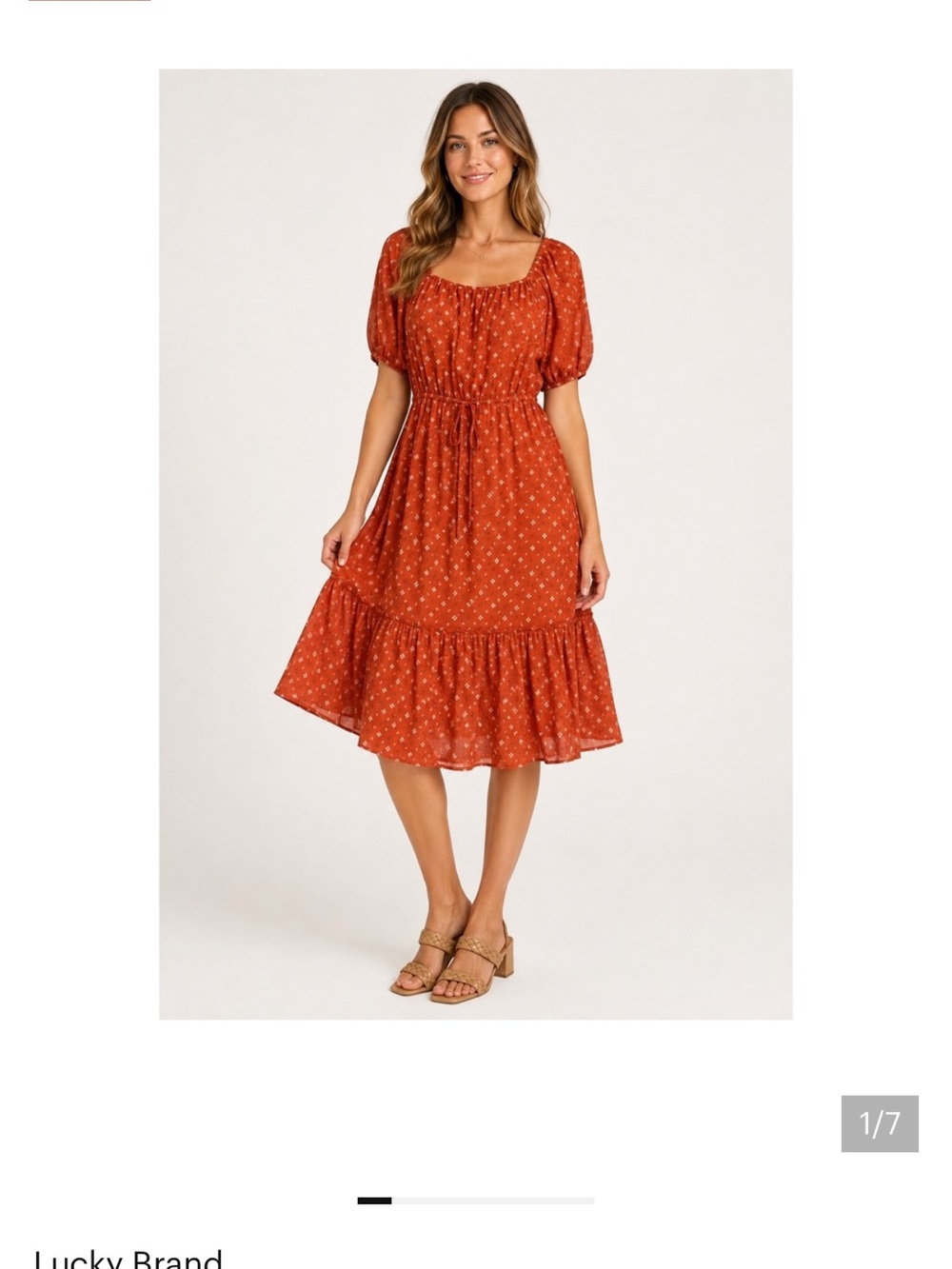 Lucky Brand XL Rust Orange Geometric Print Puff Sleeve
Tiered Midi Dress Boho